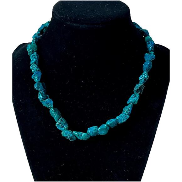 VTG Sterling Silver and Chunky Turquoise Howlite Nugget Beaded Choker Necklace